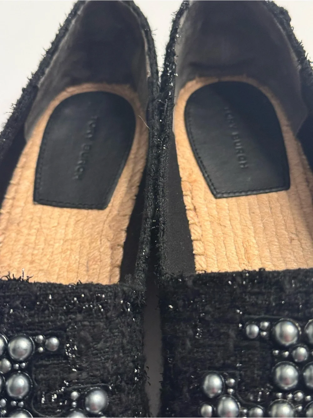 Tory Burch Pearl Logo Flat Willa Tweed Espadrilles